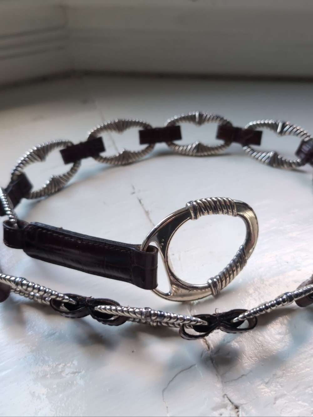 Vintage 90s or Y2K brown crocodile real leather Brighton concho chain belt